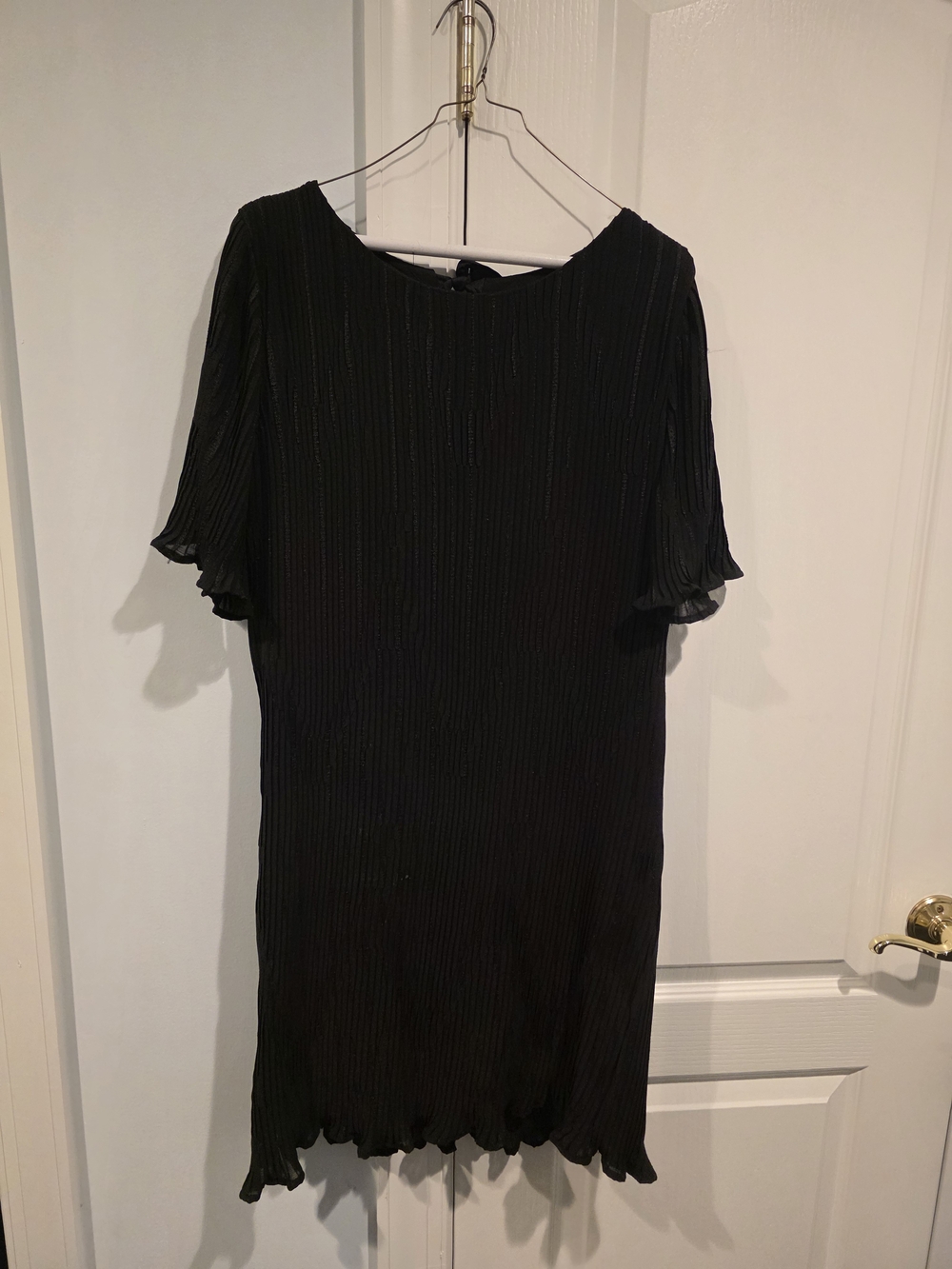 Black Pleated Short-Sleeve Shift Dress - Women's From Anthropologie